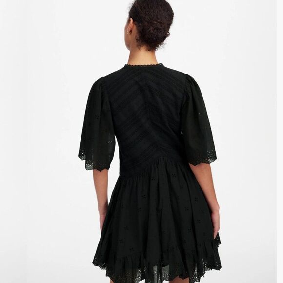 Madewell NU556 Black Eyelet Flutter Sleeve Mini Dress in Cotton 10 NWT - Picture 3 of 13